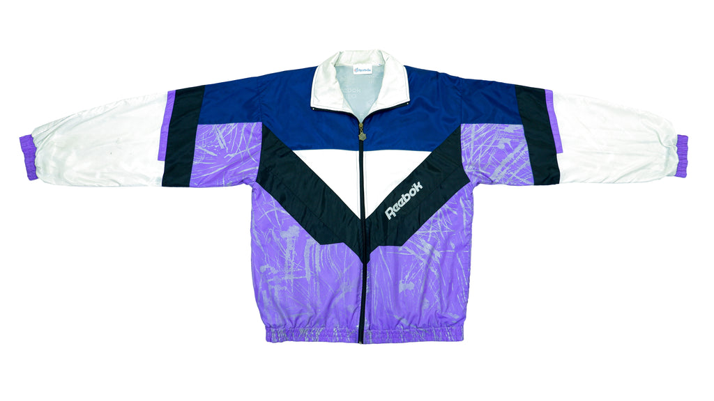 Reebok - Blue & Purple & White Spell-Out Windbreaker 1990s Large Vintage Retro 