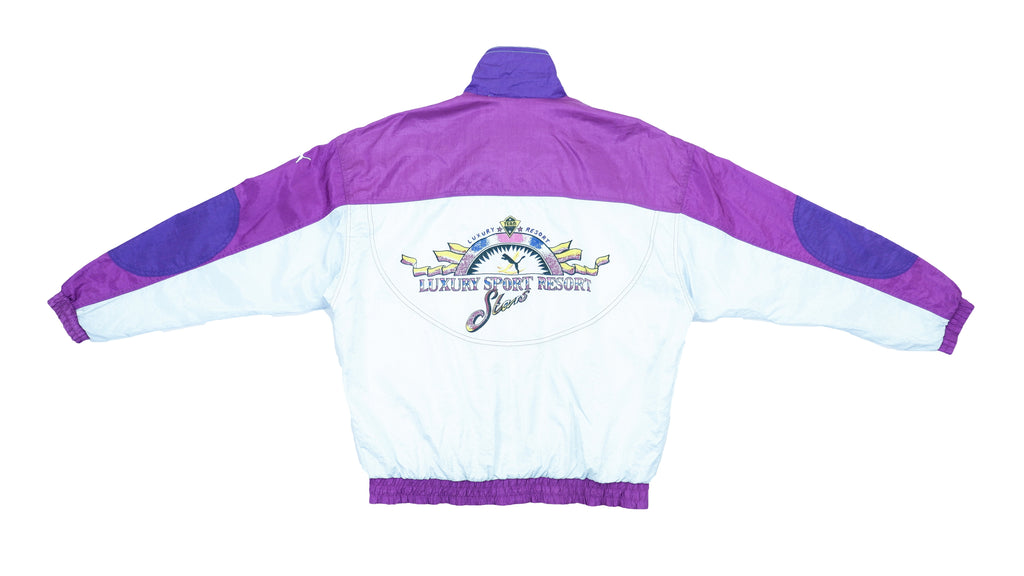 Puma - White & Purple Luxury Sport Resort Windbreaker 1990s Large Vintage Retro 