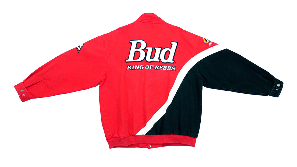 NASCAR - Black and Red Budweiser - King of Beers Jacket 1990s Large Vintage Retro 