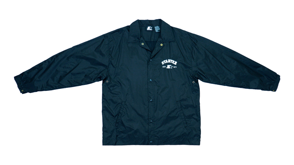 Starter - Black Button Up Windbreaker 1990s Medium Vintage Retro 