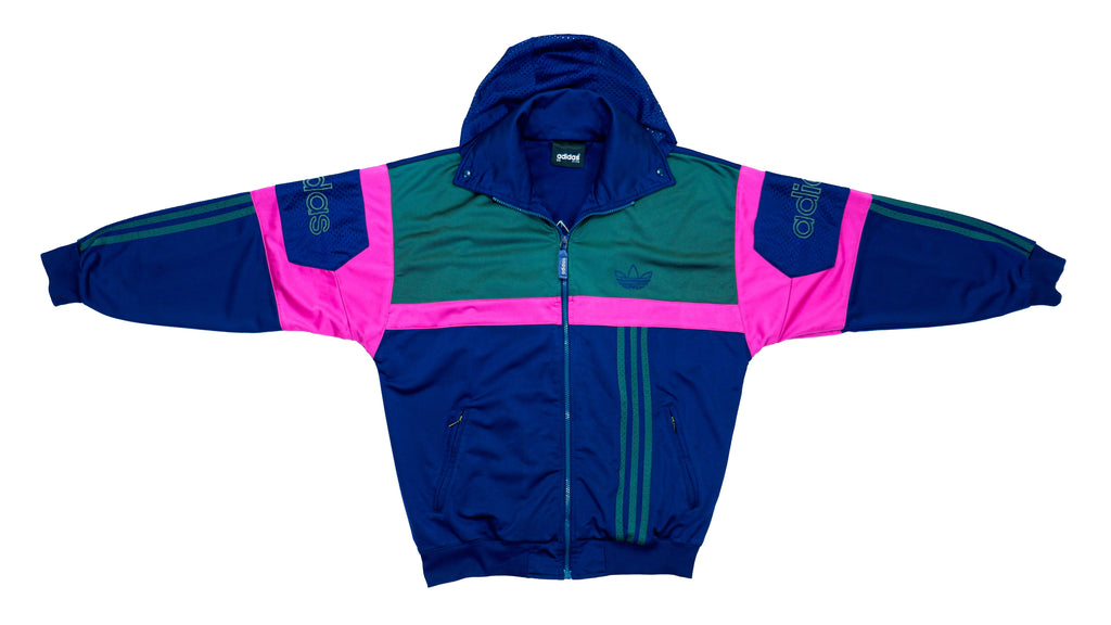 Adidas - Blue & Pink Big Logo Track Jacket 1990s Medium Vintage Retro 