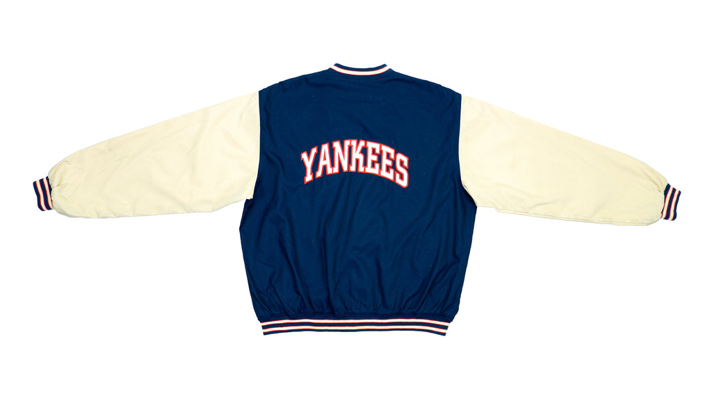 Reebok - Blue & Cream New York Yankees Baseball Jacket 1990s Large Vintage Retro 