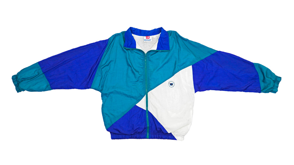 Wilson - Blue & White Colorblock Windbreaker 1990s Medium Vintage Retro