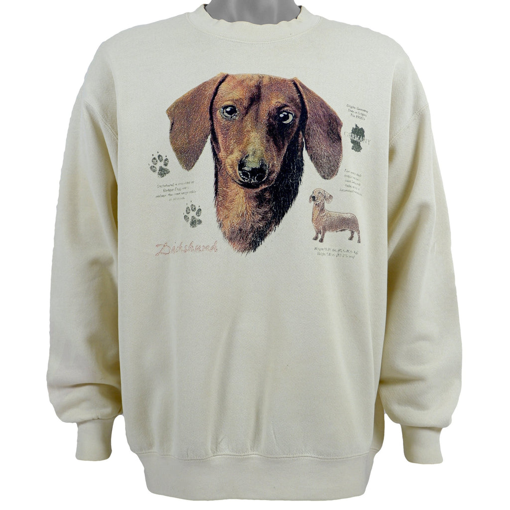 Vintage (Lee) - Cream Dachshund Crew Neck Sweatshirt 1990s Large Vintage Retro