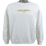 Guess - White Spell-Out Crew Neck Sweatshirt Medium Vintage Retro