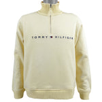 Tommy Hilfiger - Cream Spell-Out 1/4 Zip Sweatshirt Large Vintage Retro