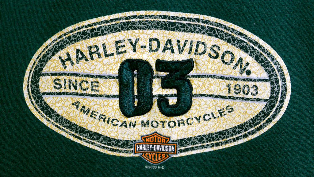 Harley Davidson - Green Spell-Out Long Sleeved Shirt 1990s Medium Vintage Retro