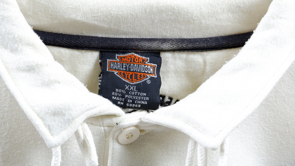 Harley Davidson - White Spell-Out 1/4 Button Up Sweatshirt 1990s X-Large Vintage Retro