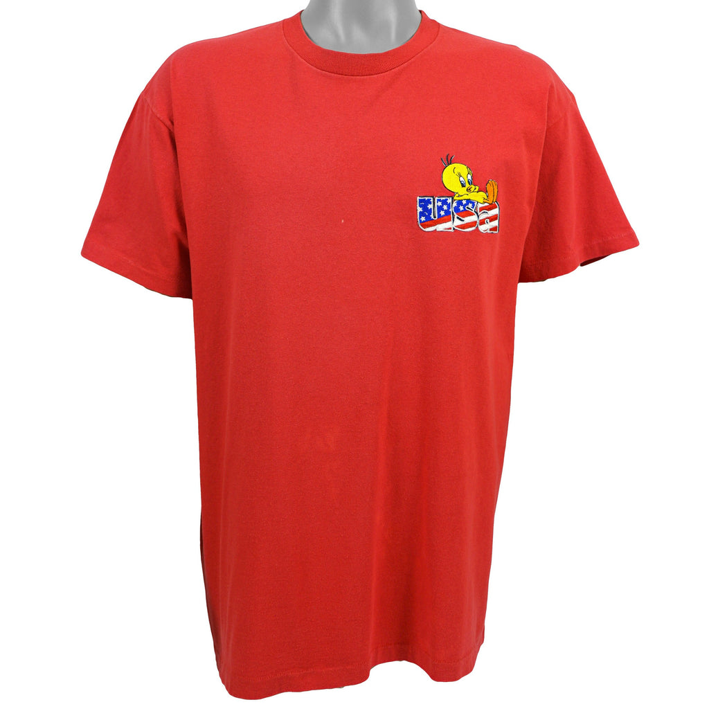 Vintage (Delta) - Red Tweety USA Spell-Out T-Shirt 1995 Large Vintage Retro