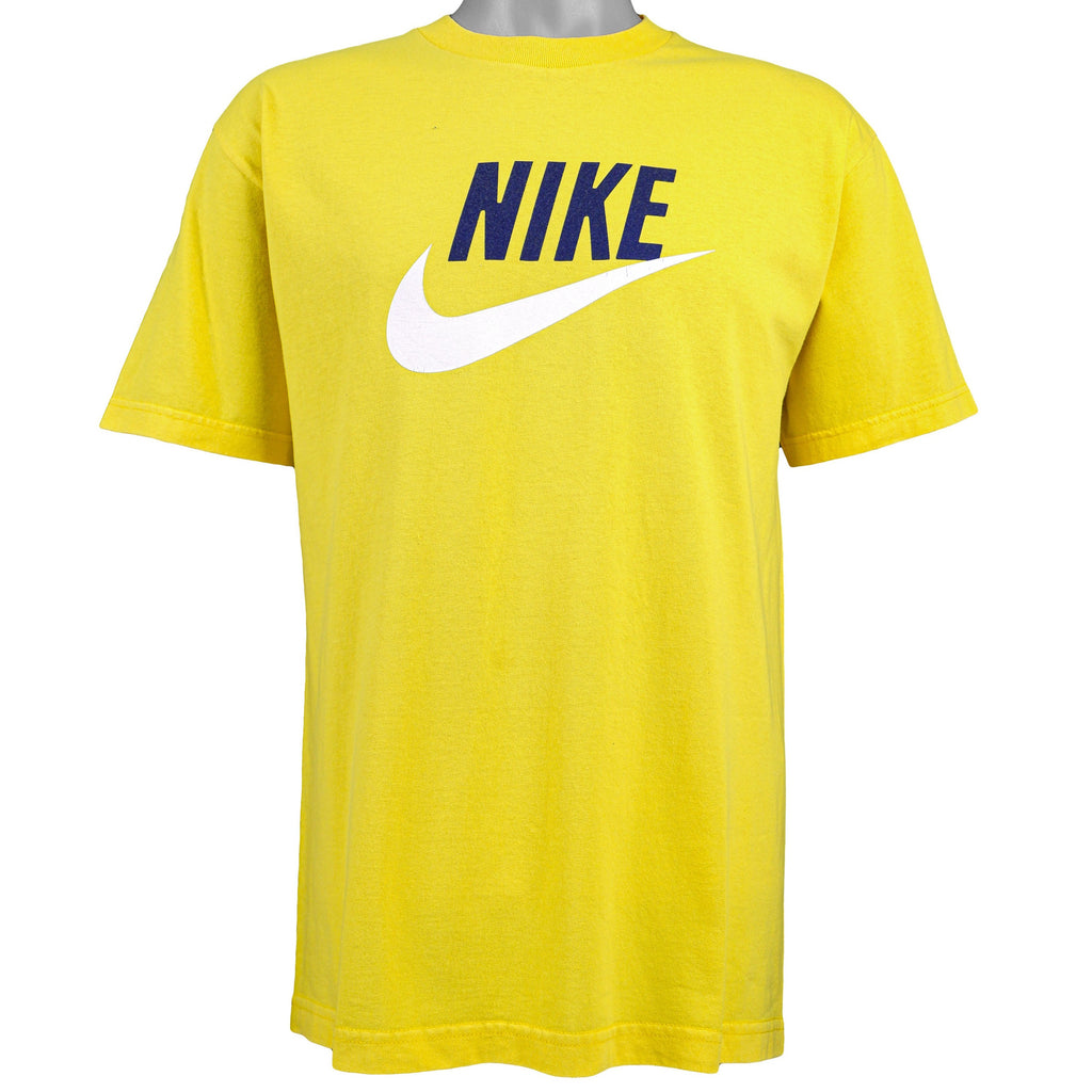 Nike - Yellow Big Spell-Out Deadestock T-Shirt 1990s Large Vintage Retro