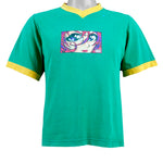 Vintage (Spike Boyz) - Green with Yellow Non-Toxic Anime V-Neck T-Shirt 1990s Medium