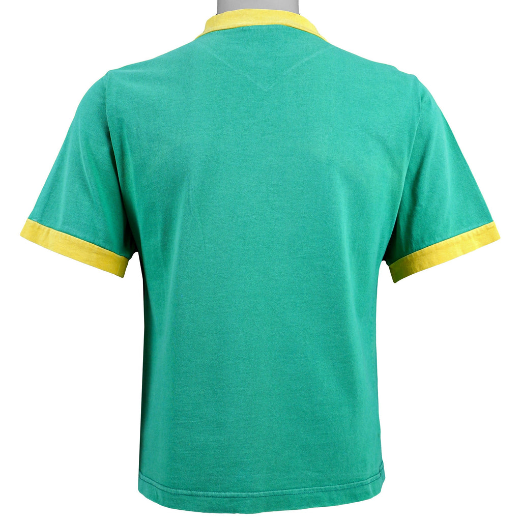 Vintage (Spike Boyz) - Green with Yellow V-Neck T-Shirt 1990s Medium Vintage Retro