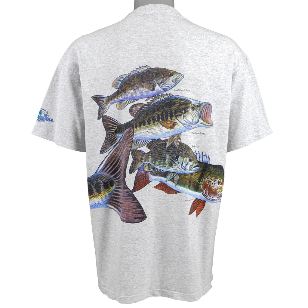 Vintage - Grey Bass Fish T-Shirt 1990s Large Vintage Retro