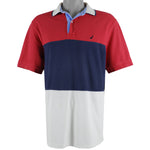 Nautica - Red, White & Blue Polo T-Shirt 1990s Large