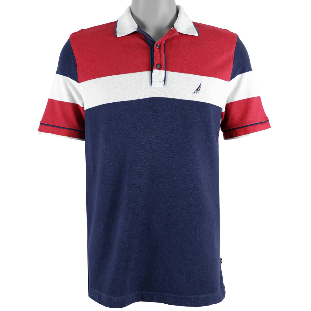 Nautica - Red, White & Blue Polo T-Shirt 1990s Medium Vintage Retro