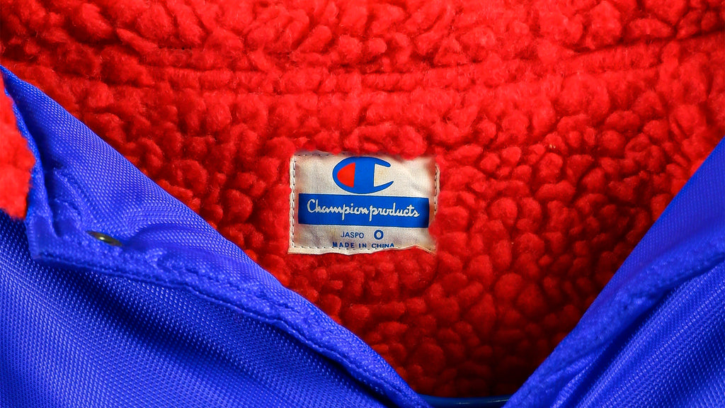 Champion - Blue Spell-Out Button Up Medium-Weight Jacket 1990s Large Vintage Retro 