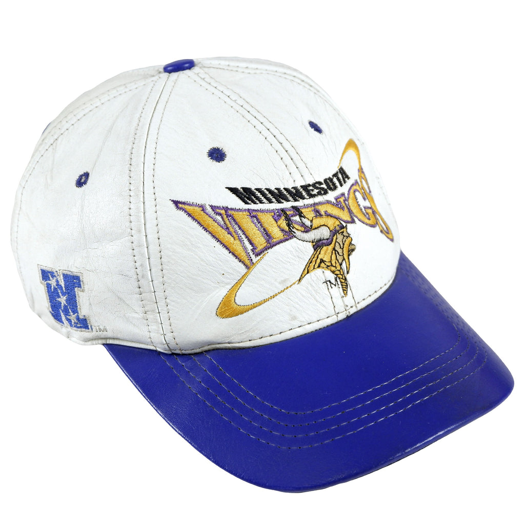 NFL (Pro Elite) - Minnesota Vikings Leather Snapback Hat 1990s Adjustable Vintage Retro Football