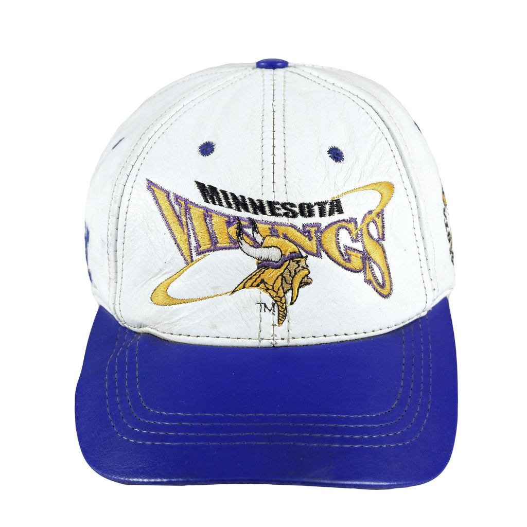 NFL (Pro Elite) - Minnesota Vikings Leather Snapback Hat 1990s Adjustable Vintage Retro Football