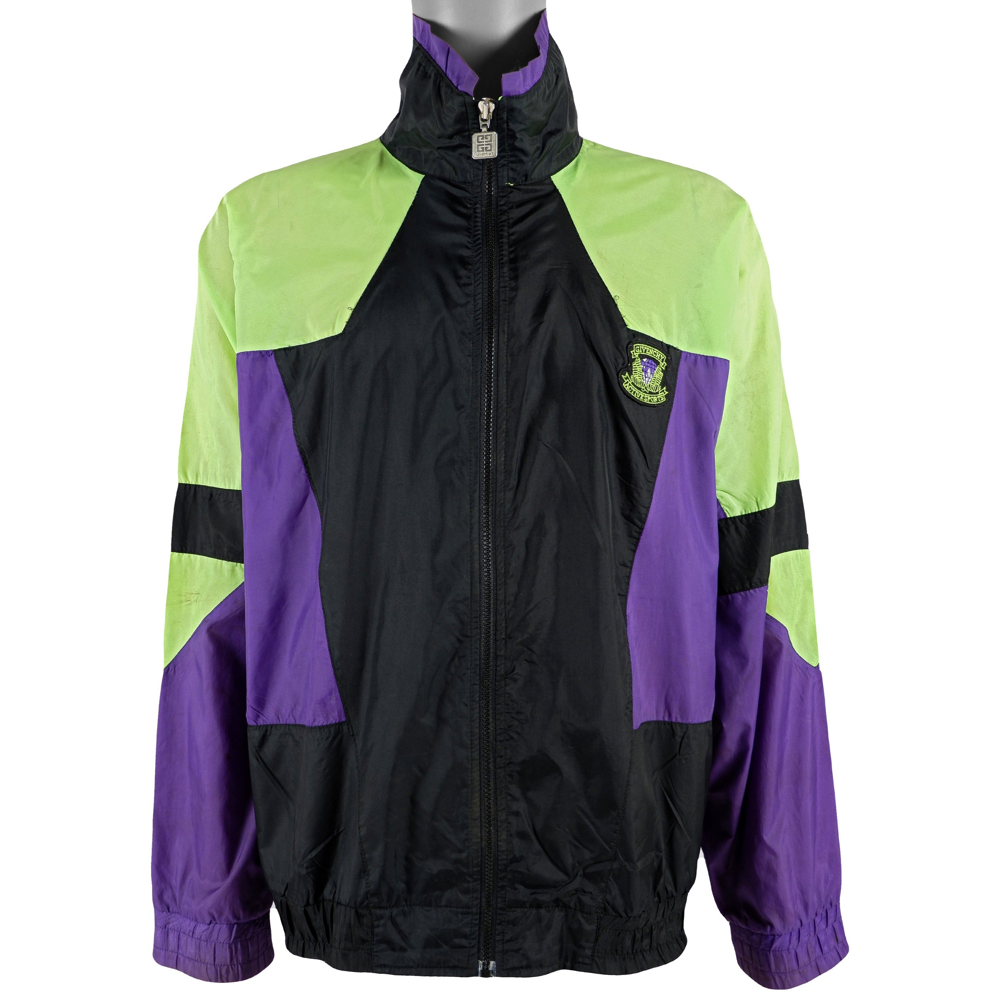 Vintage (Givenchy) - Black & Green Windbreaker 1990s X-Large