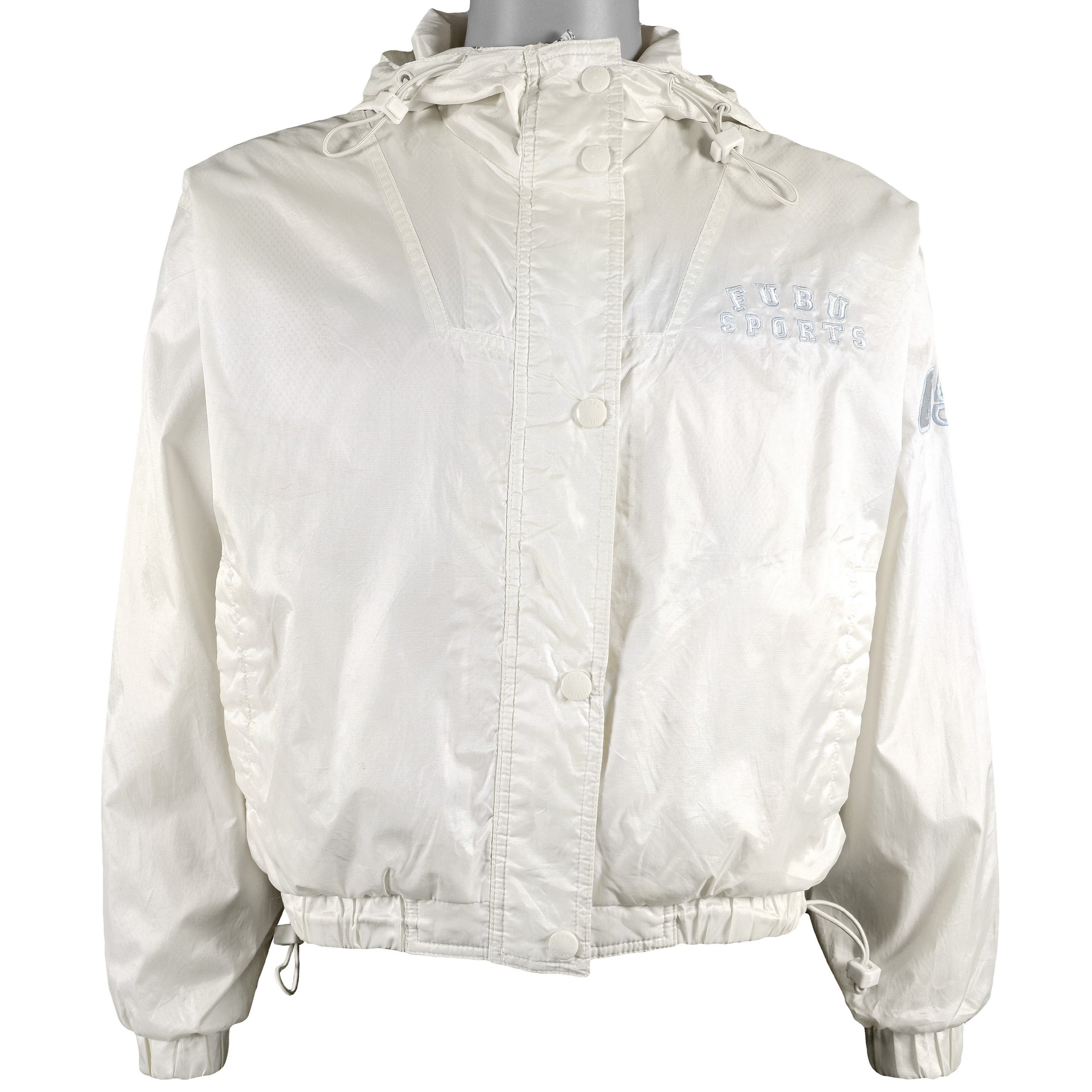 Vintage FUBU - White Spell-Out Hooded Bomber Jacket 1990s Large