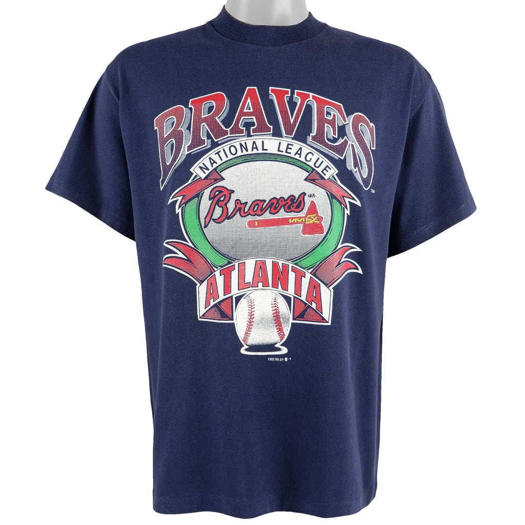 MLB (Competitor) - Atlanta Braves Spell-Out T-Shirt 1992 X-Large Vintage Retro Baseball