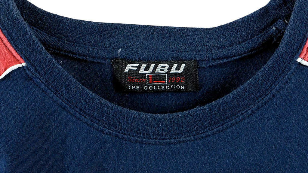 FUBU - Blue with Red Spell-Out T-Shirt 1990s Medium Vintage Retro