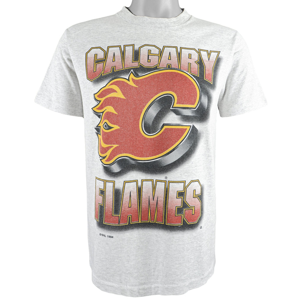 NHL (Trench) - Calgary Flames T-Shirt 1994 Medium Vintage Retro Hockey