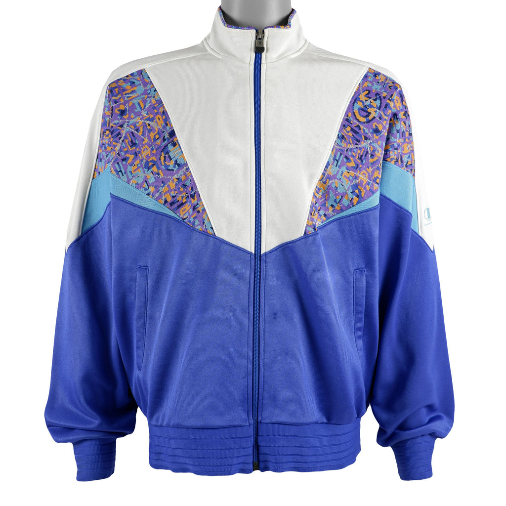 Champion - Blue Crazy Patterned Track Jacket 1990s Large Vintage Retro