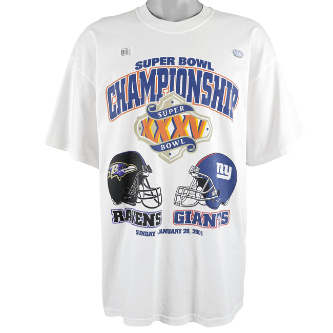 NEW YORK GIANTS BALTIMORE RAVENS SUPER BOWL XXXV VINTAGE 2001 T-SHIRT -  Bucks County Baseball Co.