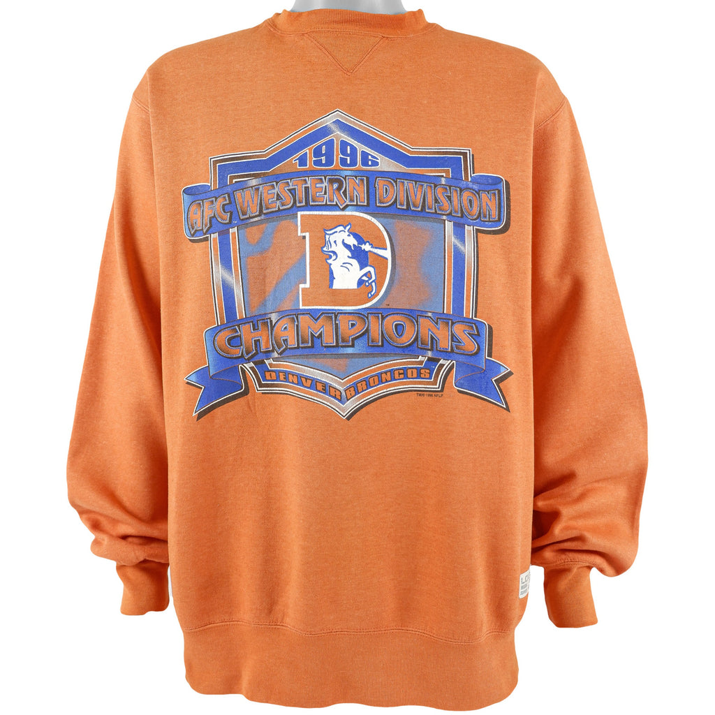 NFL (Logo 7) - Orange Denver Broncos Crew Neck Sweatshirt 1996 X-Large Vintage Retro Football