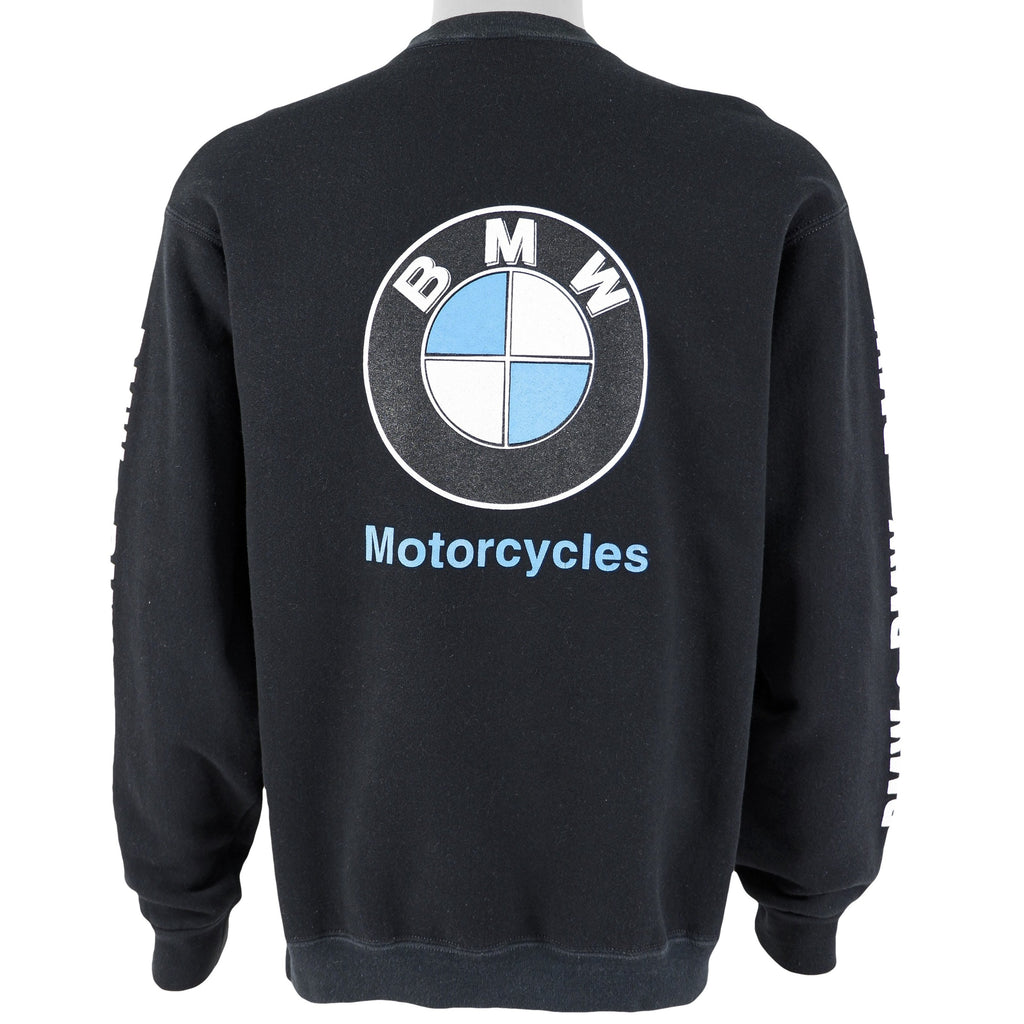 Vintage - Black BMW Spell-Out Crew Neck Sweatshirt 1990s Large Vintage Retro