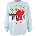 Vintage (Jerzees) - Baby Blue Piano & Floral Crew Neck Sweatshirt 1989 X-Large Vintage Retro