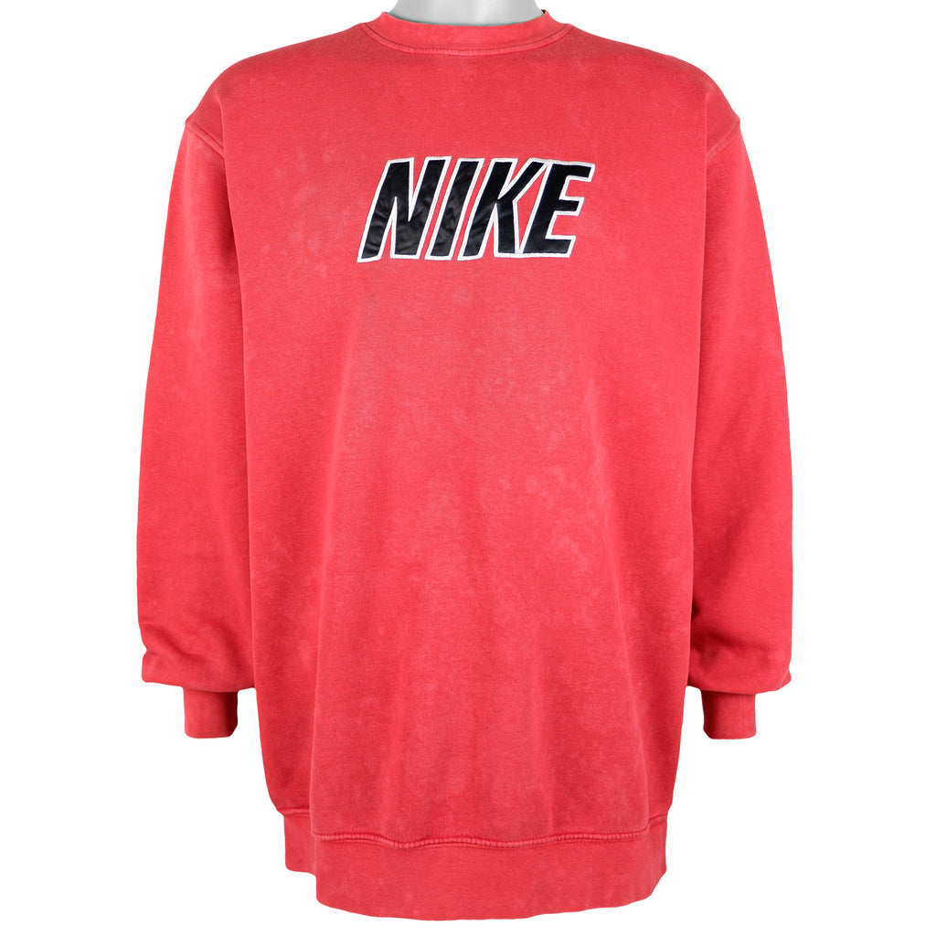 Nike - Red Big Spell-Out Crew Neck Sweatshirt 1990s Large Vintage Retro