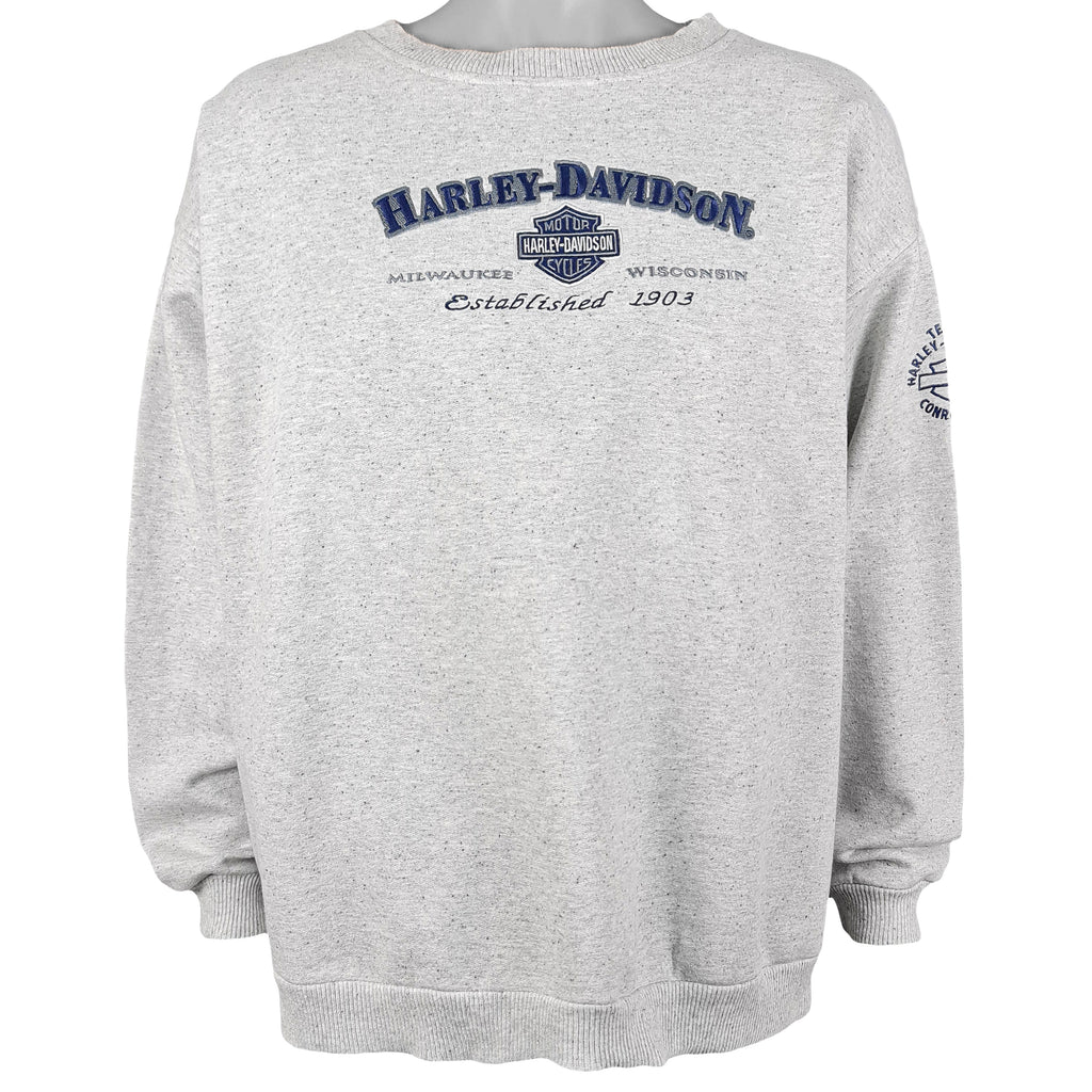 Harley Davidson - Grey Spell-Out Crew Neck Sweatshirt 1990s XX-Large Vintage Retro