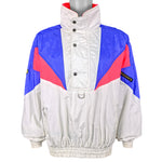 Descente - White & Blue Flashy Pullover Jacket 1990s X-Large Vintage Retro