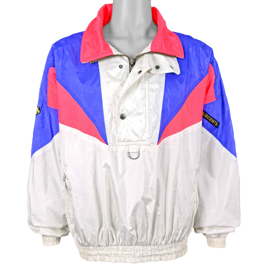 Descente - White & Blue Flashy Pullover Jacket 1990s X-Large Vintage Retro