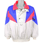 Descente - White & Blue Flashy Pullover Jacket 1990s X-Large Vintage Retro