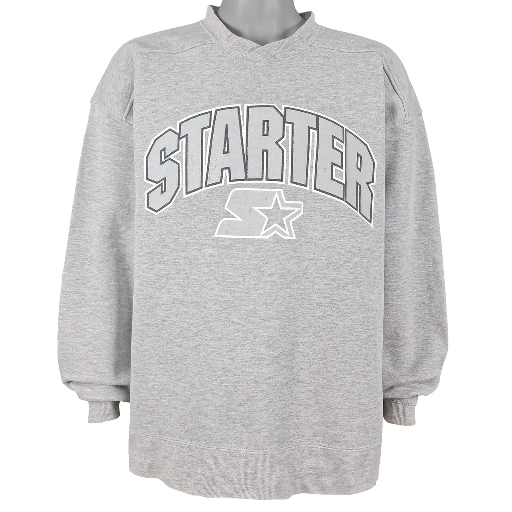 Starter - Grey Big Logo & Spell-Out Sweatshirt 1990s Large Vintage Retro