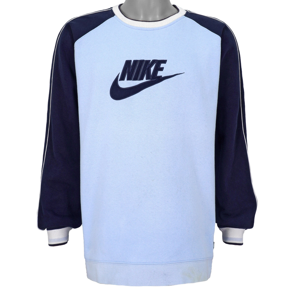 Nike - Blue Big Logo Crew Neck Sweatshirt 2000s Large