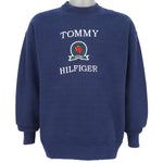 Tommy Hilfiger - Blue Spell-Out Crew Neck Sweatshirt 1990s X-Large Vintage Retro