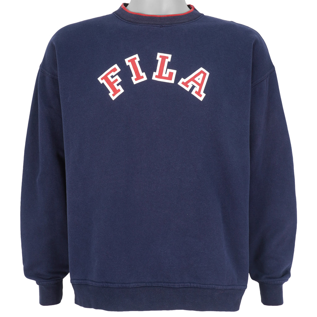 Fila - Blue Big Spell-Out Crew Neck Sweatshirt 1990s X-Large Vintage Retro