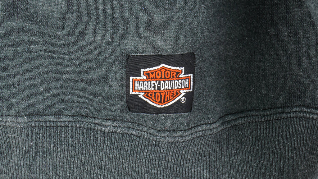 Harley Davidson - Dark Grey 1/4 Zip Spell-Out Sweatshirt 1990s Large Vintage Retro