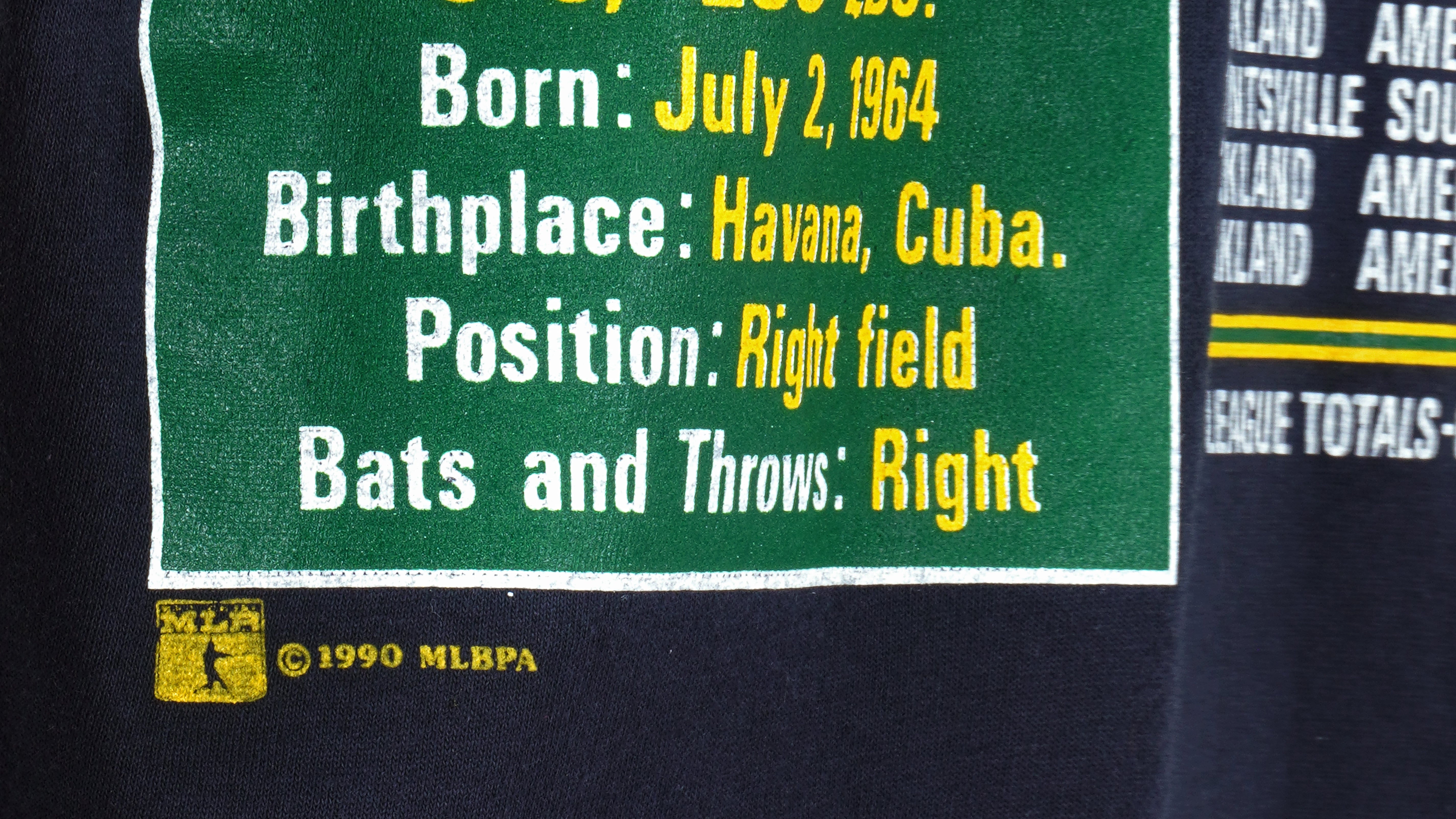Vintage MLB (Nutmeg) - Oakland Athletics, Jose Canseco Deadstock T-Shirt  1990 X-Large – Vintage Club Clothing