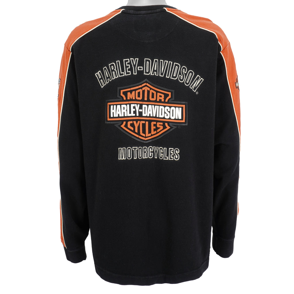 Harley Davidson - Black & Orange Spell-Out Crew Neck Sweatshirt 1990s X-Large Vintage Retro