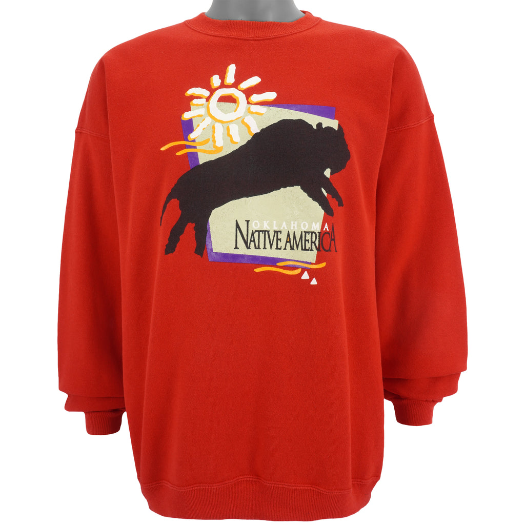 Vintage (Hanes) - Oklahoma Native America Crew Neck Sweatshirt 1990s X-Large Vintage Retro