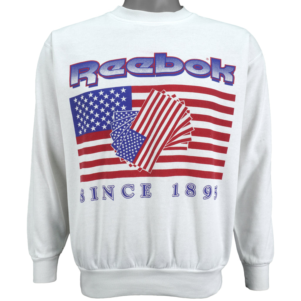 Reebok - White Spell-Out Crew Neck Sweatshirt 1990s Medium Vintage Retro