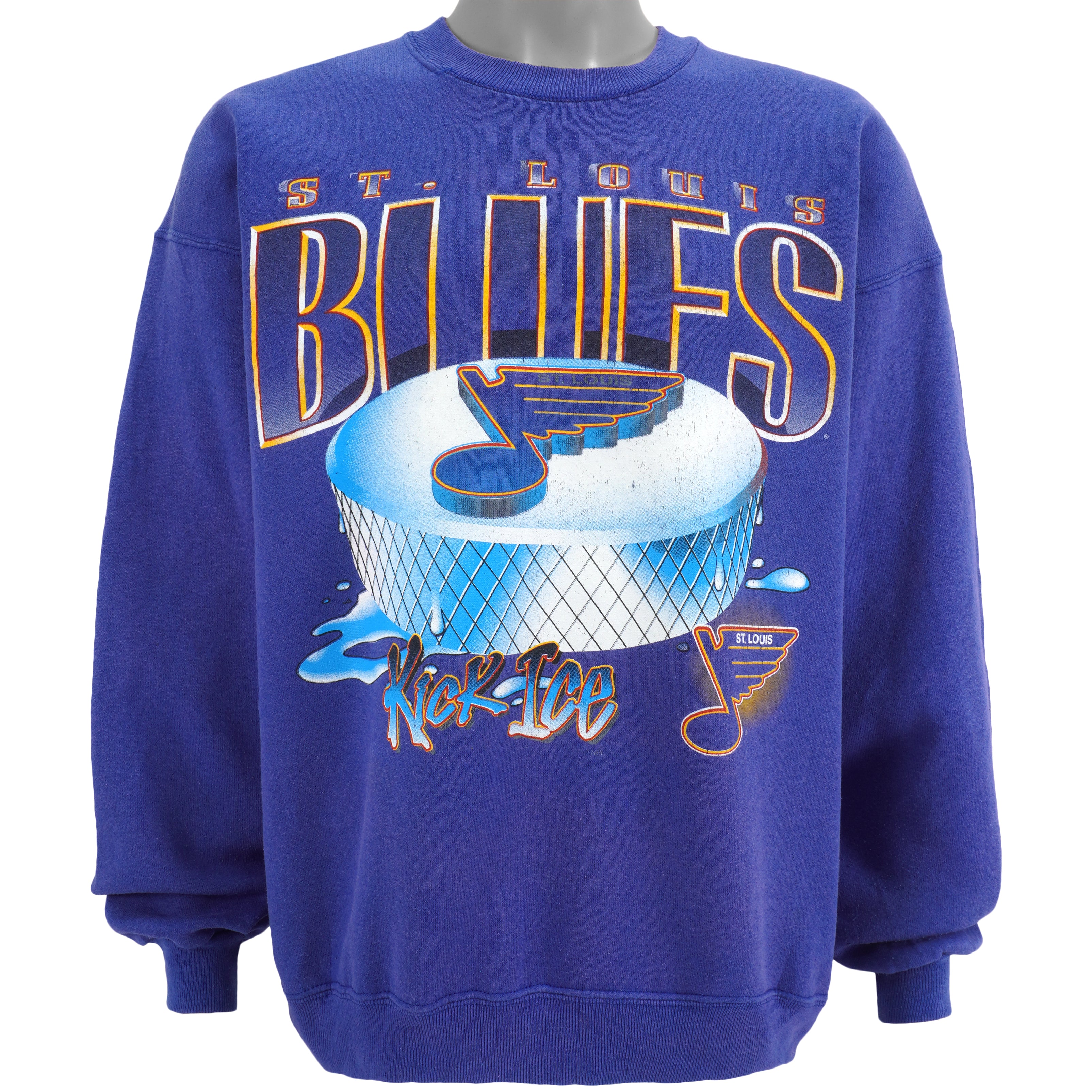 St Louis Blues NHL Athletic Apparel Blue Pullover Jersey Crew Neck Logo  Size L
