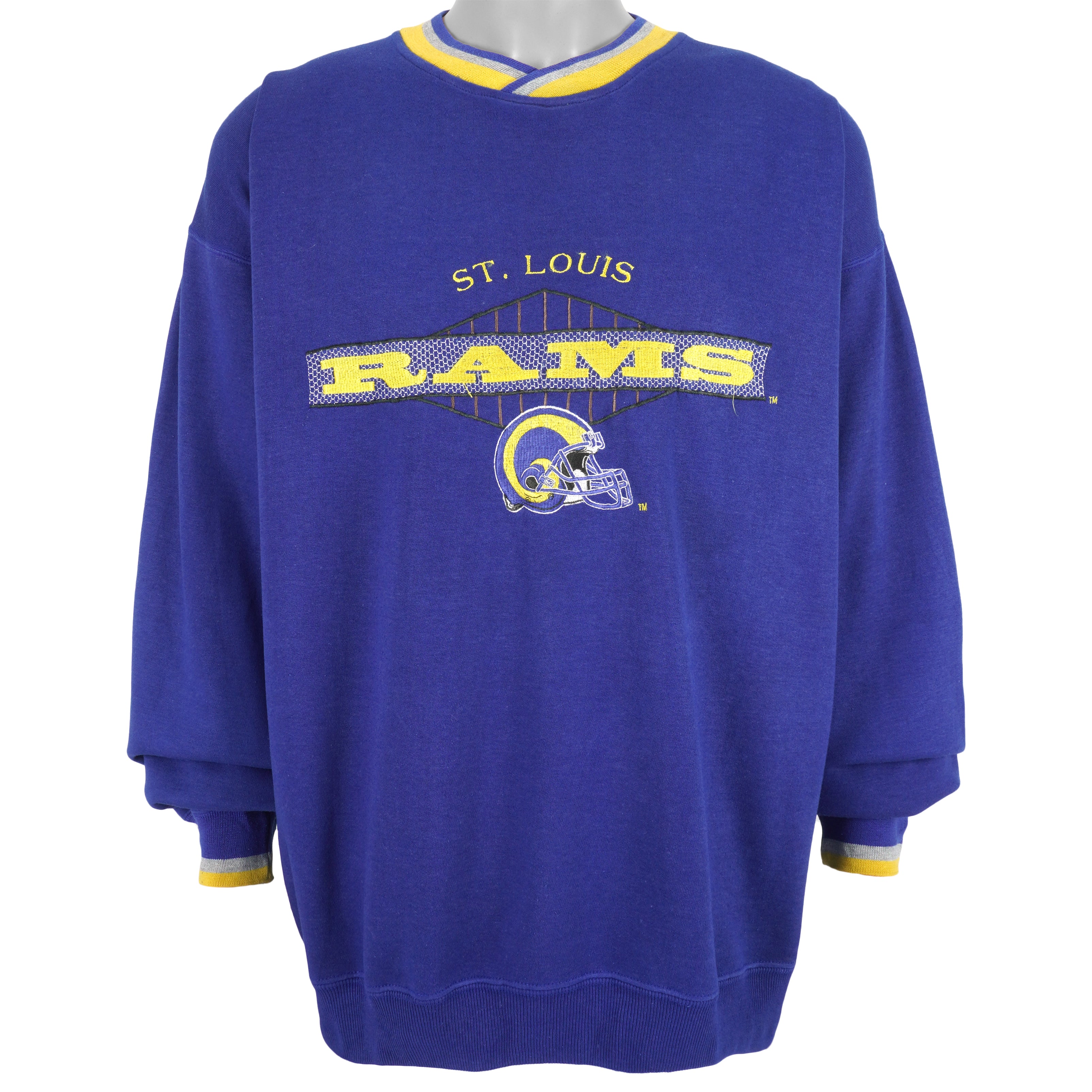 *NEW* Vintage St Louis Rams NFL Embroidered Sweatshirt Mens Large V-Neck  Blue LA