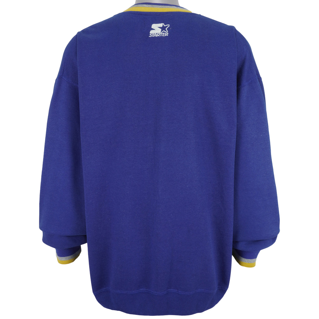 Starter - Blue St. Louis Rams Embroidered V-Neck Sweatshirt 1990s X-Large Vintage Retro Football