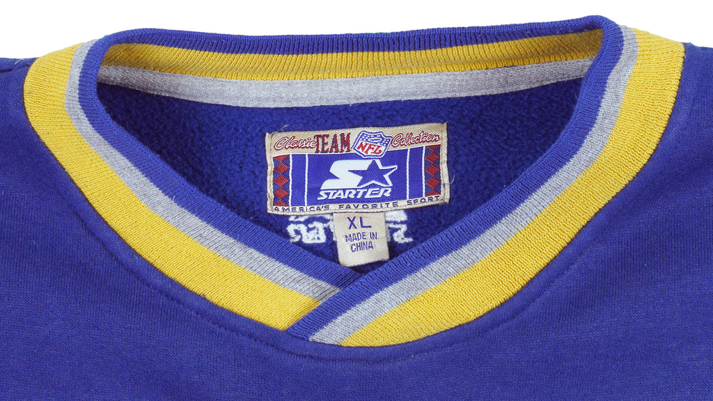 Starter - Blue St. Louis Rams Embroidered V-Neck Sweatshirt 1990s X-Large Vintage Retro Football
